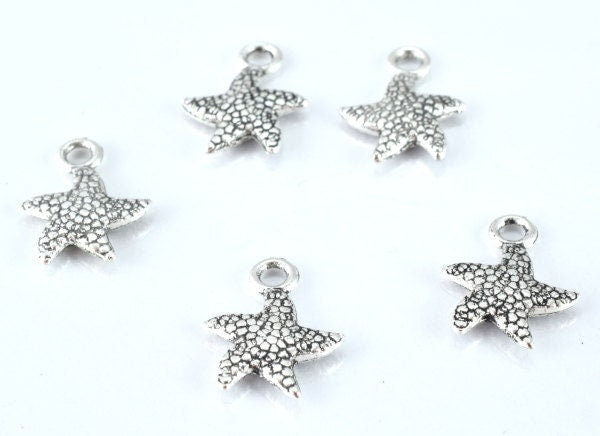 13m Textured Antique Silver Alloy Sea Star Pendant Charm 18pcs/Pk Close loop size: 2mm 3mm charm thickness jewelry making...