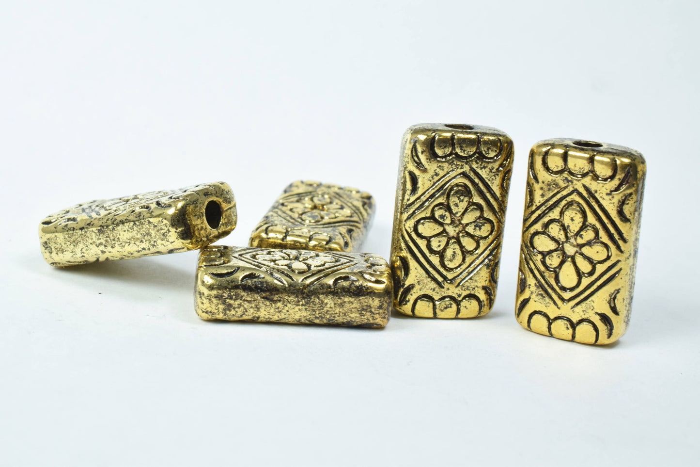 16x26mm Rectangle Gold Textured Double Hole Plastic Resin Beads/African Inspired Plastic Ethnic Beads/Plastic Textured/Lar...