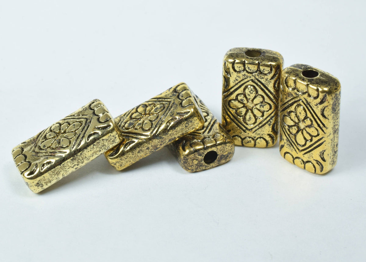 16x26mm Rectangle Gold Textured Double Hole Plastic Resin Beads/African Inspired Plastic Ethnic Beads/Plastic Textured/Lar...