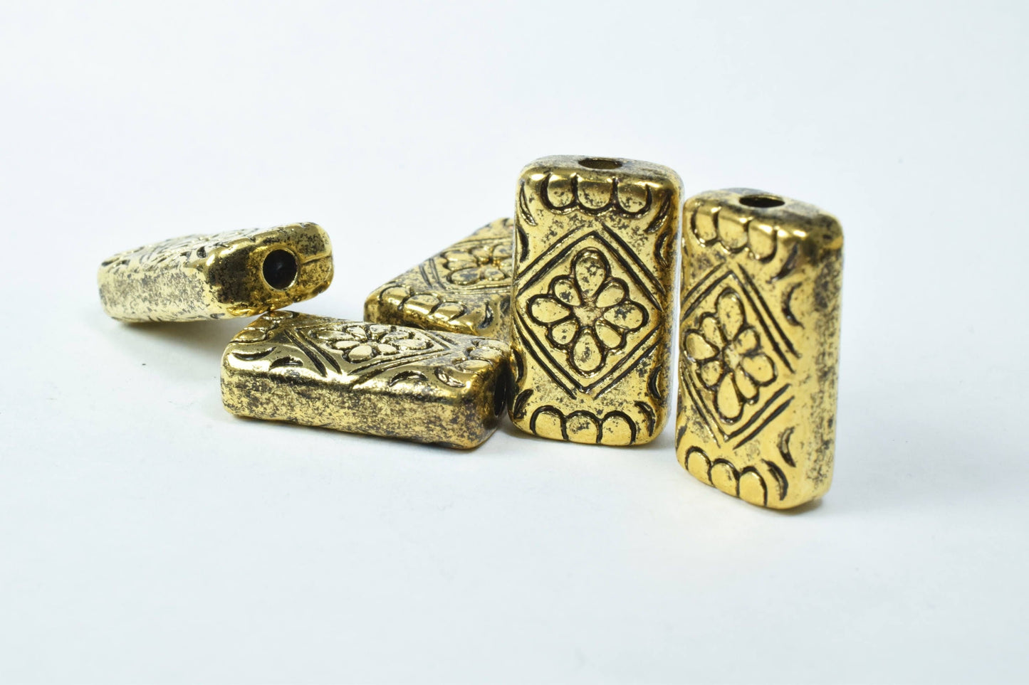 16x26mm Rectangle Gold Textured Double Hole Plastic Resin Beads/African Inspired Plastic Ethnic Beads/Plastic Textured/Lar...
