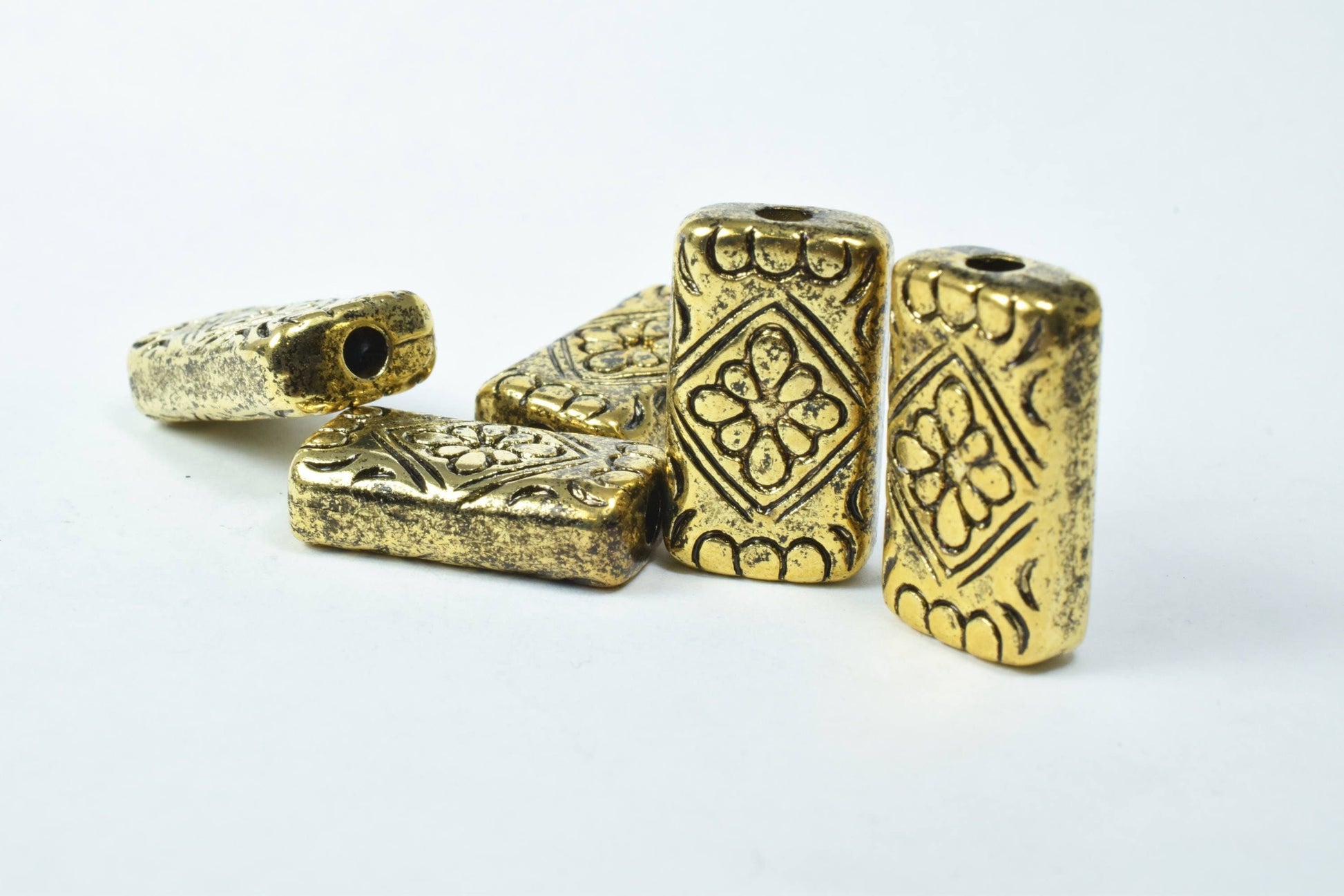 16x26mm Rectangle Gold Textured Double Hole Plastic Resin Beads/African Inspired Plastic Ethnic Beads/Plastic Textured/Lar...