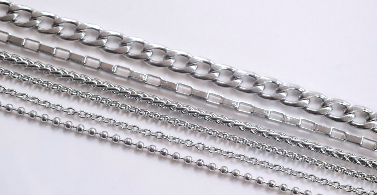 Necklace Chain Size Stainless Steel Variety, Link Styles 18"-24" (Rope, Beaded Ball, Cuban Curb, Durable Finish)