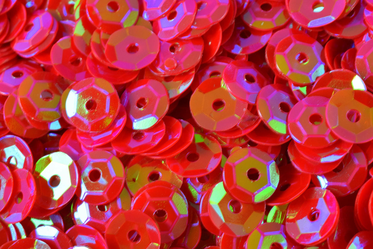 Raspberry Red Cup Sequins: Iridescent Sheen Round - 3/4/6mm Sizes, High Quality, Loose Paillettes for Apparel & Crafts