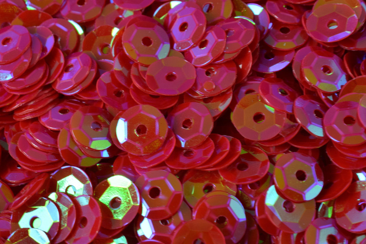 Raspberry Red Cup Sequins: Iridescent Sheen Round - 3/4/6mm Sizes, High Quality, Loose Paillettes for Apparel & Crafts