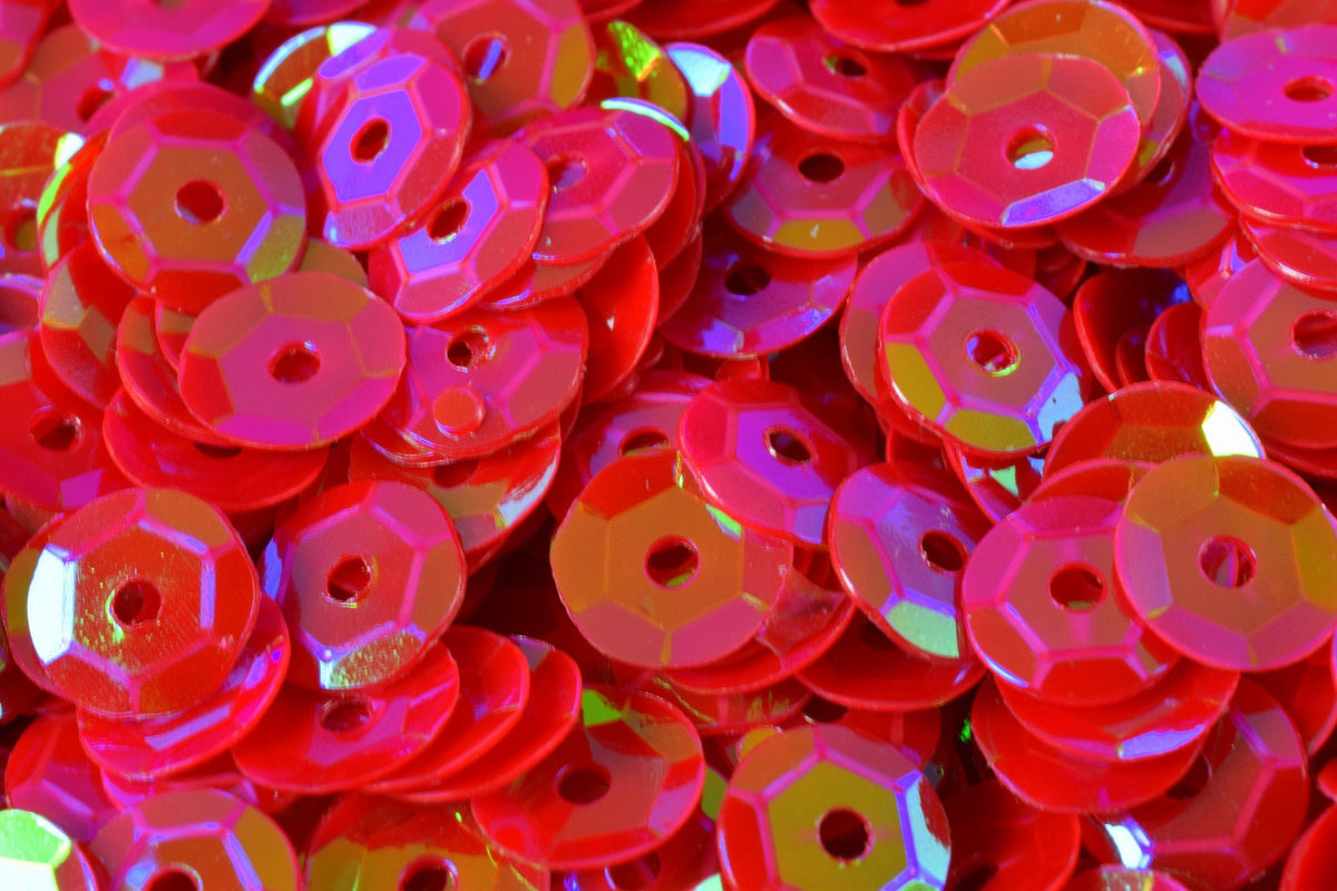 Raspberry Red Cup Sequins: Iridescent Sheen Round - 3/4/6mm Sizes, High Quality, Loose Paillettes for Apparel & Crafts