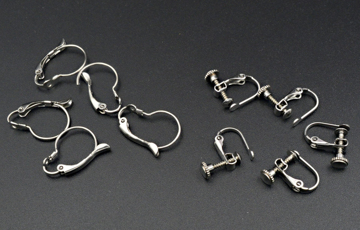 Earring Lever Back Screw Hook Set, Silver Tone Stainless Steel (12 PCs, 13x18mm & 13x13mm, Non Tarnish, DIY Jewelry Making)