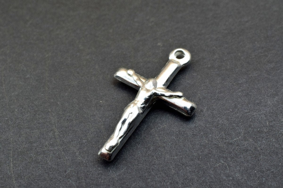 Cross Charm 925 Sterling Silver - Christian Pendant Bead - Large Hole Spacer, Jewelry Connector, 25x15mm