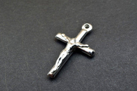 Cross Charm 925 Sterling Silver - Christian Pendant Bead - Large Hole Spacer, Jewelry Connector, 25x15mm