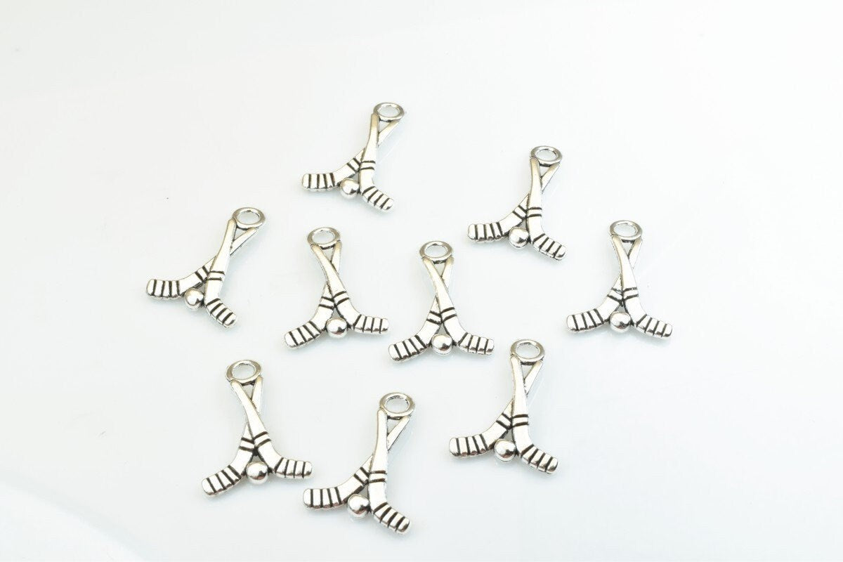 15 PCs Hooke Sticks With Ball Sport Charms Alloy Antique Silver Size 22x16mm Jump Ring Size 3mm For Jewelry Making jewelry...
