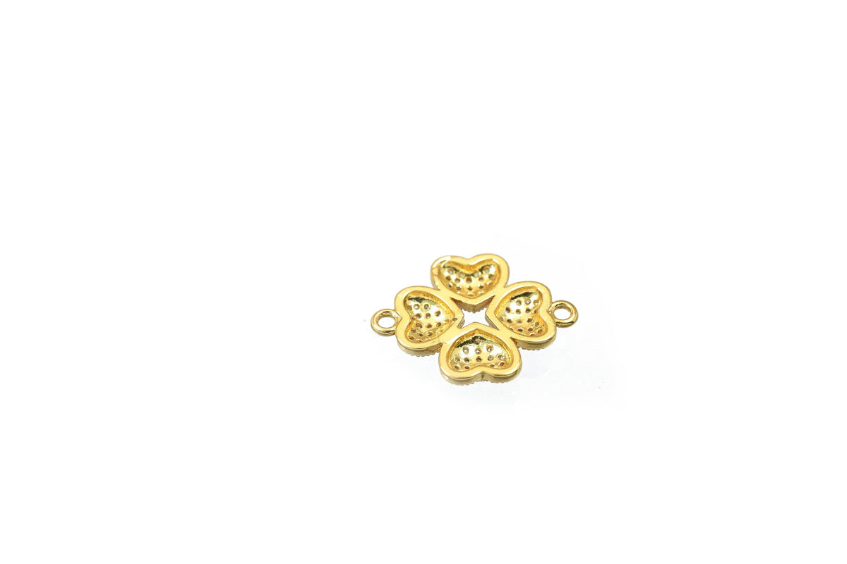 18K Gold Filled Alternative Flower Heart Connector, Micro Pave CZ Detail (19x14.5mm, Cold Filled Base, Durable Finish)