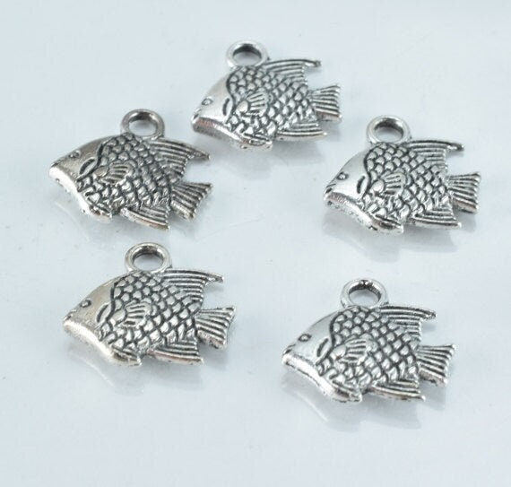 12x12mm Antique Silver Fish Pendant Charms , 18pcs/PK, 3mm thickness, 16.4grams/pk, 2mm hole opening jewelry making suppli...