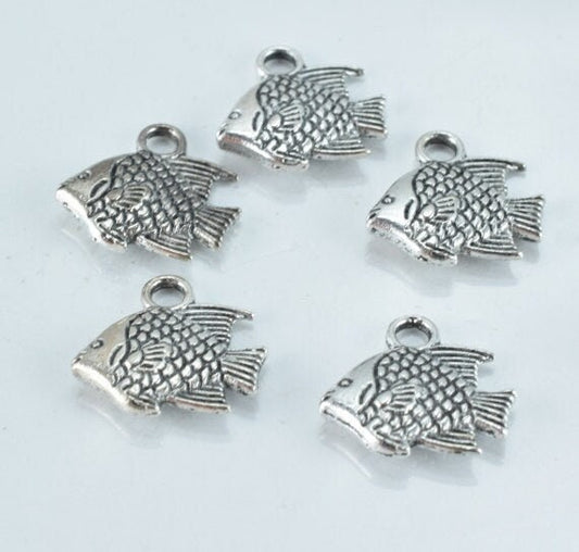 12x12mm Antique Silver Fish Pendant Charms , 18pcs/PK, 3mm thickness, 16.4grams/pk, 2mm hole opening jewelry making suppli...