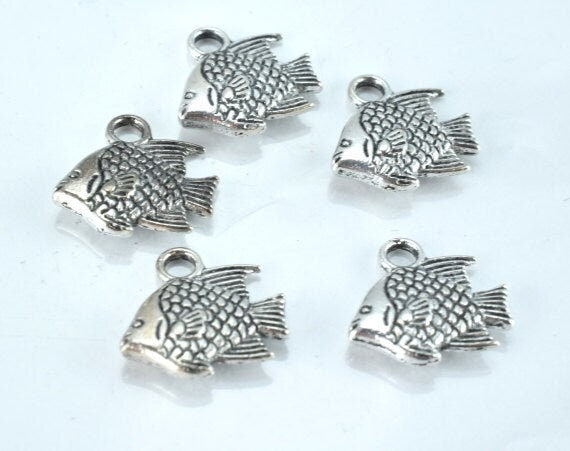 12x12mm Antique Silver Fish Pendant Charms , 18pcs/PK, 3mm thickness, 16.4grams/pk, 2mm hole opening jewelry making suppli...