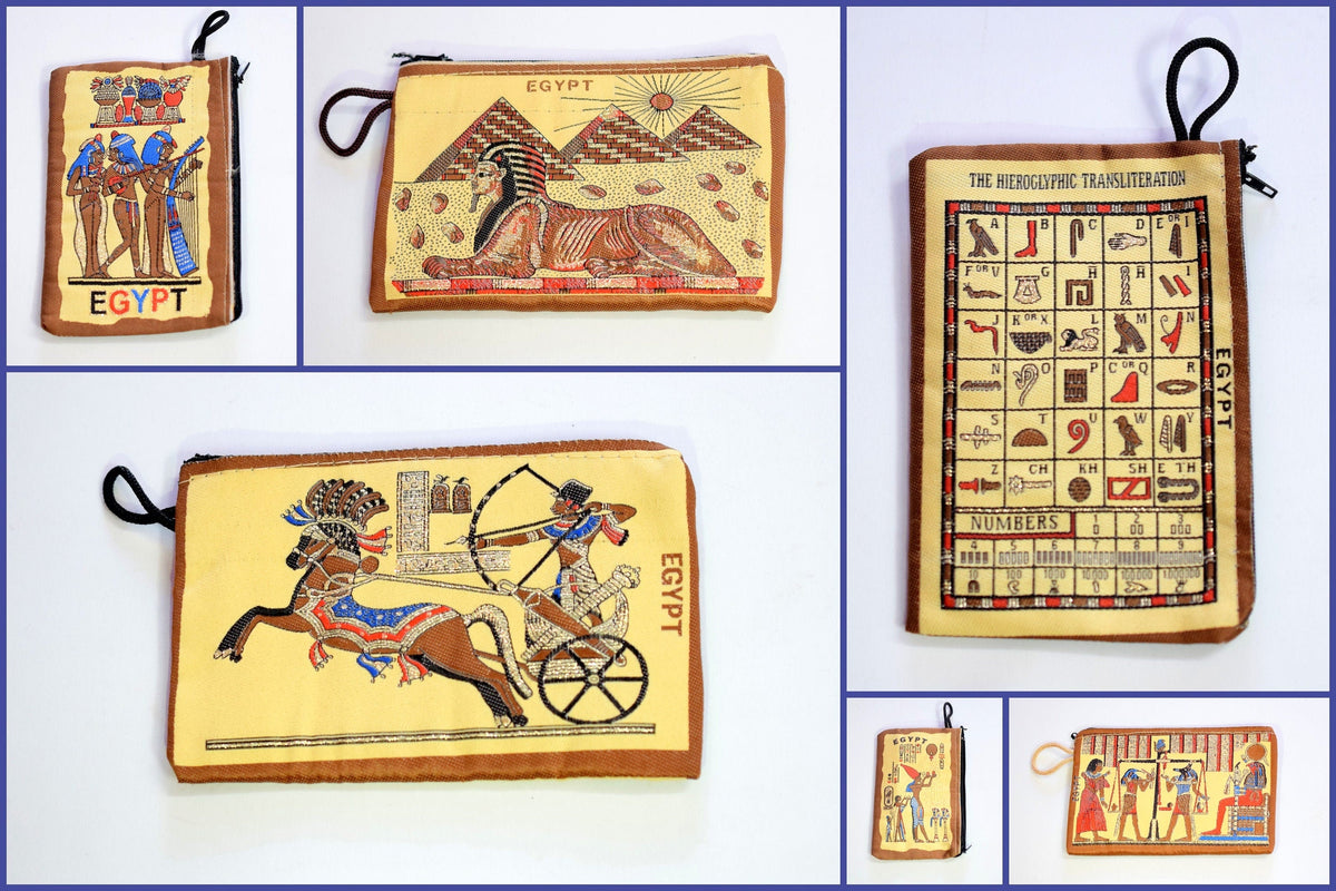Egyptian Fabric Wallet zipper 4x5.5 Inches Coin Bag Double Face Art Picture it is a piece of art gift for everyone jewelry...