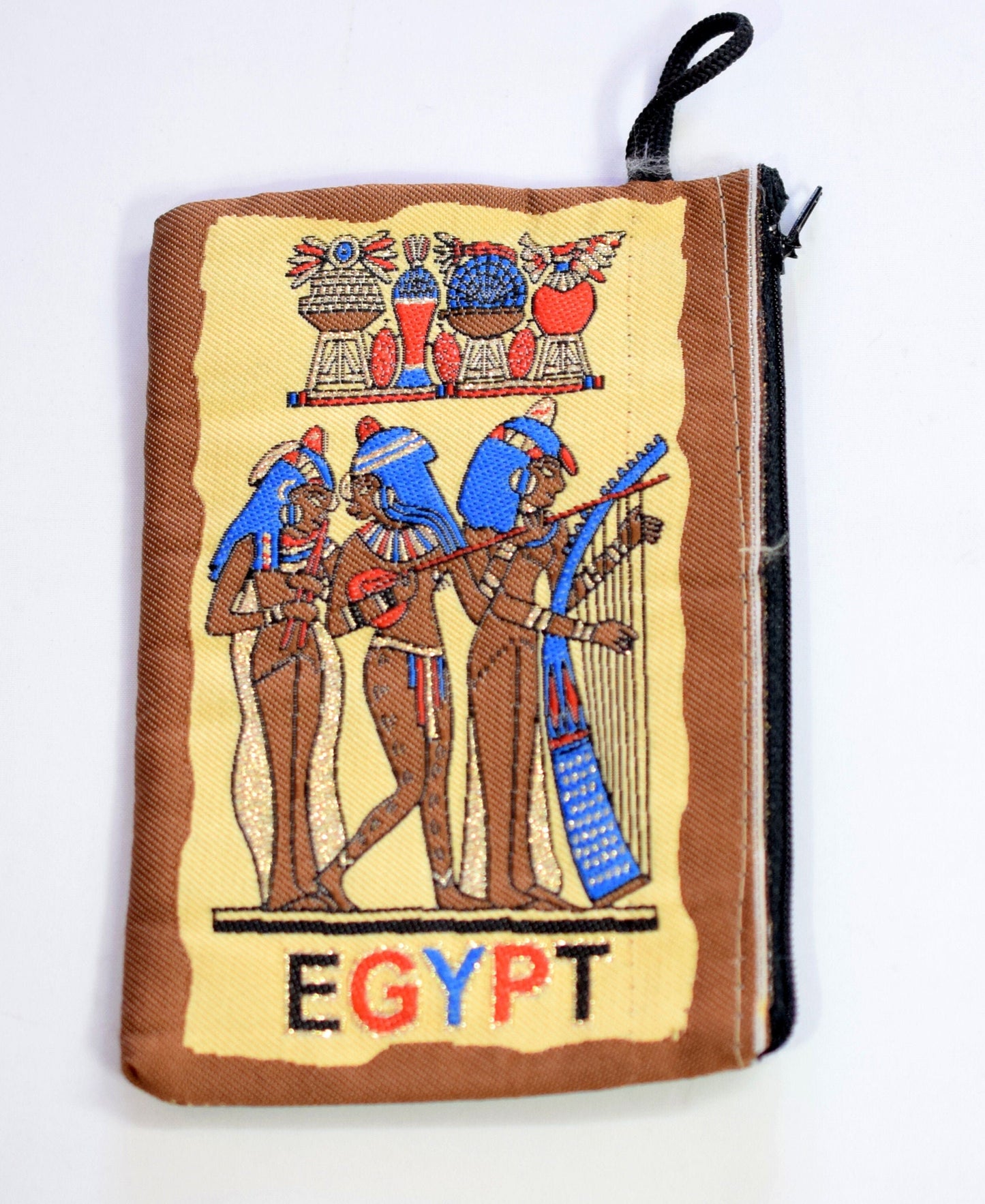 Egyptian Fabric Wallet zipper 4x5.5 Inches Coin Bag Double Face Art Picture it is a piece of art gift for everyone jewelry...