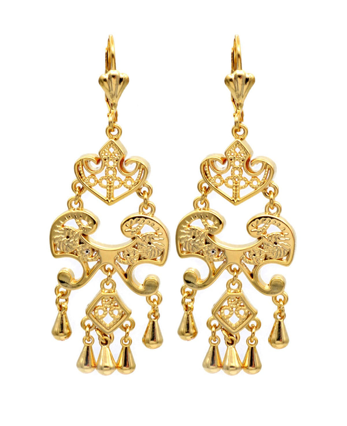 Gold Filled Alternative 18Kt Leaf Lever Back Jewelry, Chandelier Earrings, Long Drop Design (Handmade, Base , 65mm Length)