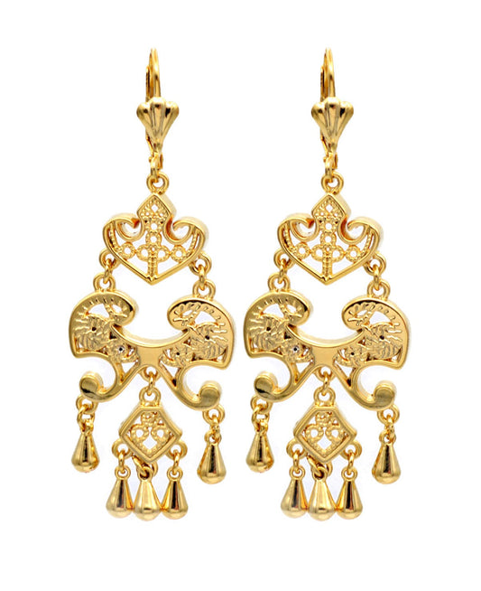 Gold Filled Alternative 18Kt Leaf Lever Back Jewelry, Chandelier Earrings, Long Drop Design (Handmade, Base , 65mm Length)