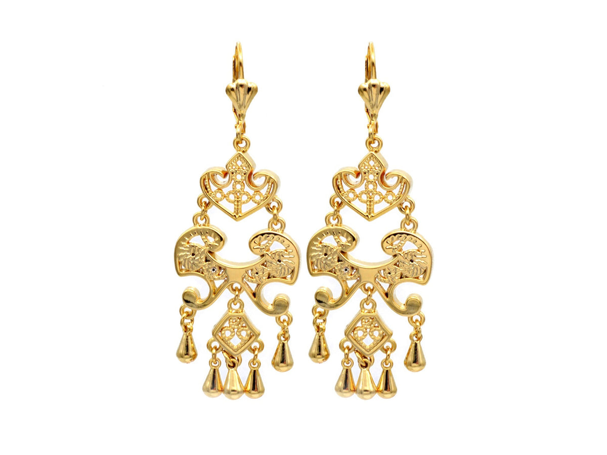 Gold Filled Alternative 18Kt Leaf Lever Back Jewelry, Chandelier Earrings, Long Drop Design (Handmade, Base , 65mm Length)