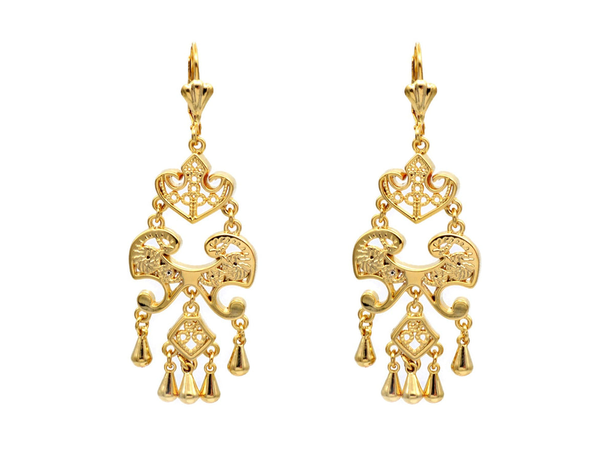 Gold Filled Alternative 18Kt Leaf Lever Back Jewelry, Chandelier Earrings, Long Drop Design (Handmade, Base , 65mm Length)