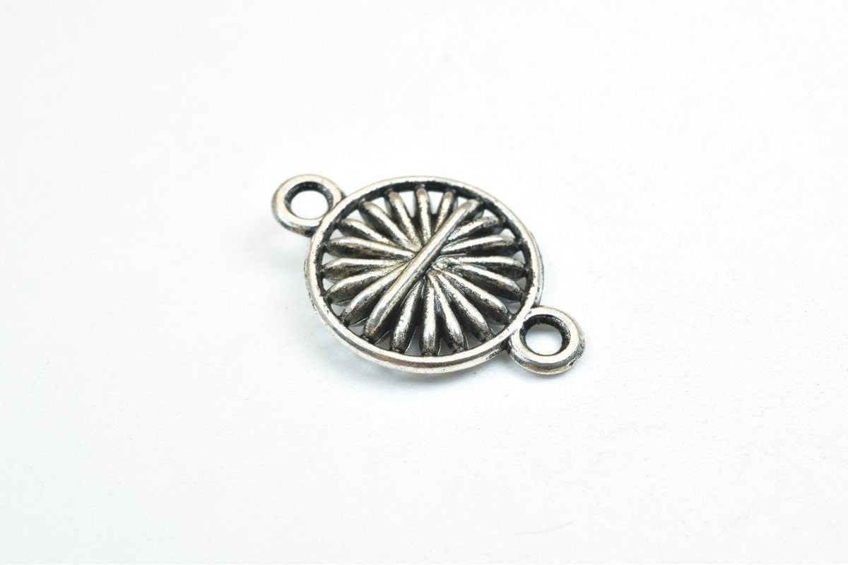 Round Silver Alloy Connector Size 20x13, Decorative Metal Beads (10 Pcs Set, Hole 2mm, Base Metal Alloy for Jewelry)
