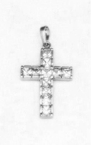 White Gold Filled Cross Pendant: Clear Cubic Zirconia Charm, Rhodium Plated Finish (26x17mm, Tarnish Resistant)