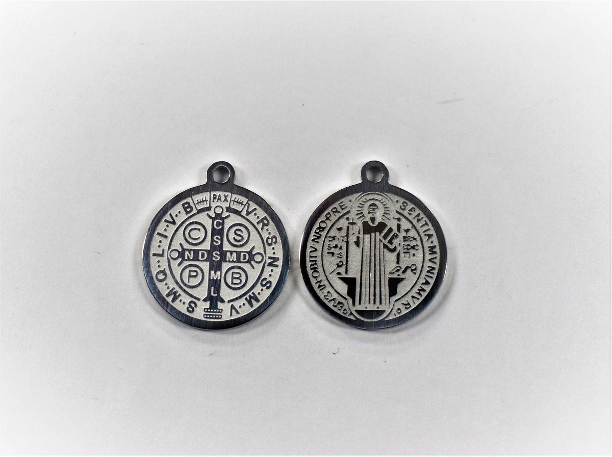 Saint Benito Charm Stainless Steel Pendant, Polished Finish (10mm-20mm Sizes, Christian Baptism Jewelry, Gift for Her Faith)