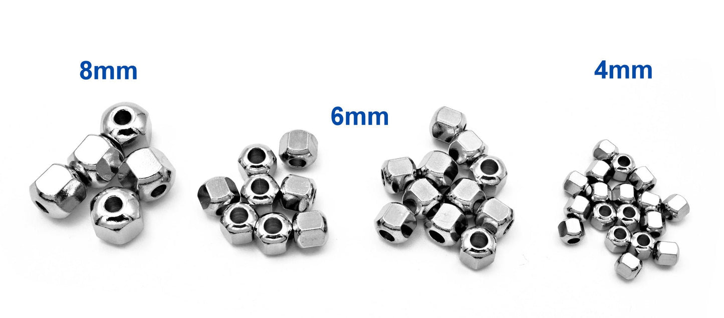 Screw Roundel Plain Spacer Beads: Silver Metal Finish - Stainless Steel, Sizes 4mm, 6mm, 8mm, Jewelry Components