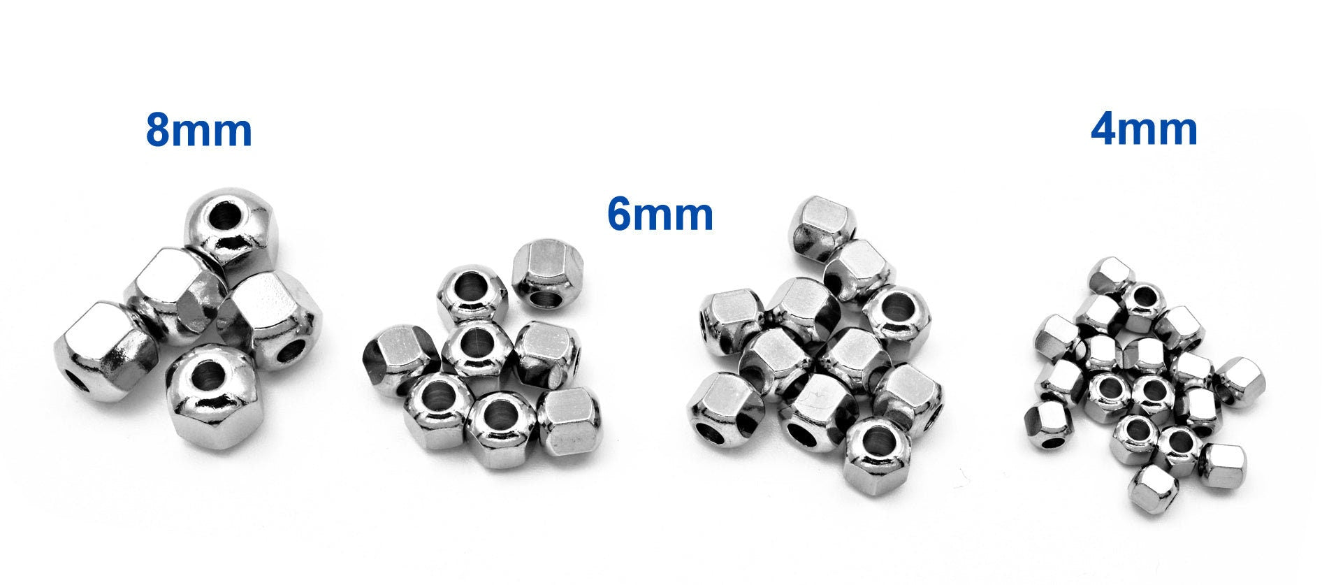 Screw Roundel Plain Spacer Beads: Silver Metal Finish - Stainless Steel, Sizes 4mm, 6mm, 8mm, Jewelry Components