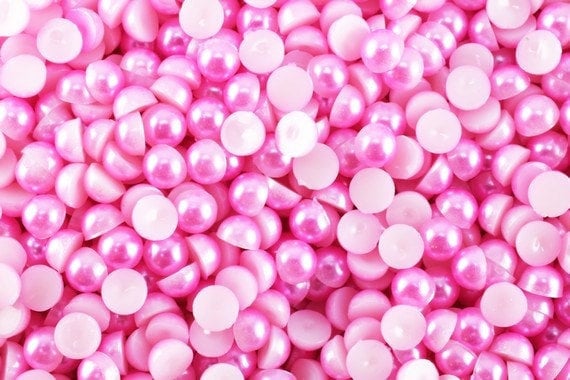 Decoden Flat Back Pink Pearls - Half Round Acrylic Beads - Mixed Sizes, Flat Back Design, Jewelry and Clothing Embellishments
