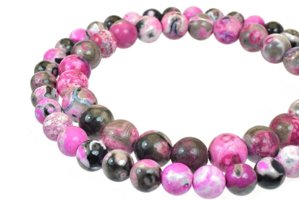 fuchsia crazy agate 8 mm 10 mm gemstone faceted round stone beads natural healing stone chakra stones for jewelry making 3...