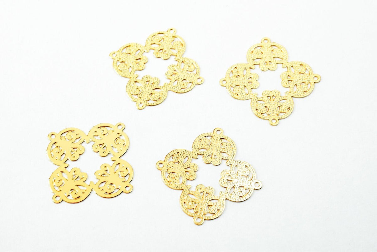 2 PCs Dainty Thin 18K Pinky as Gold Filled* Filigree Flower Connector Size 21x21mm Thickness 0.25mm For Jewelry Making DGF...