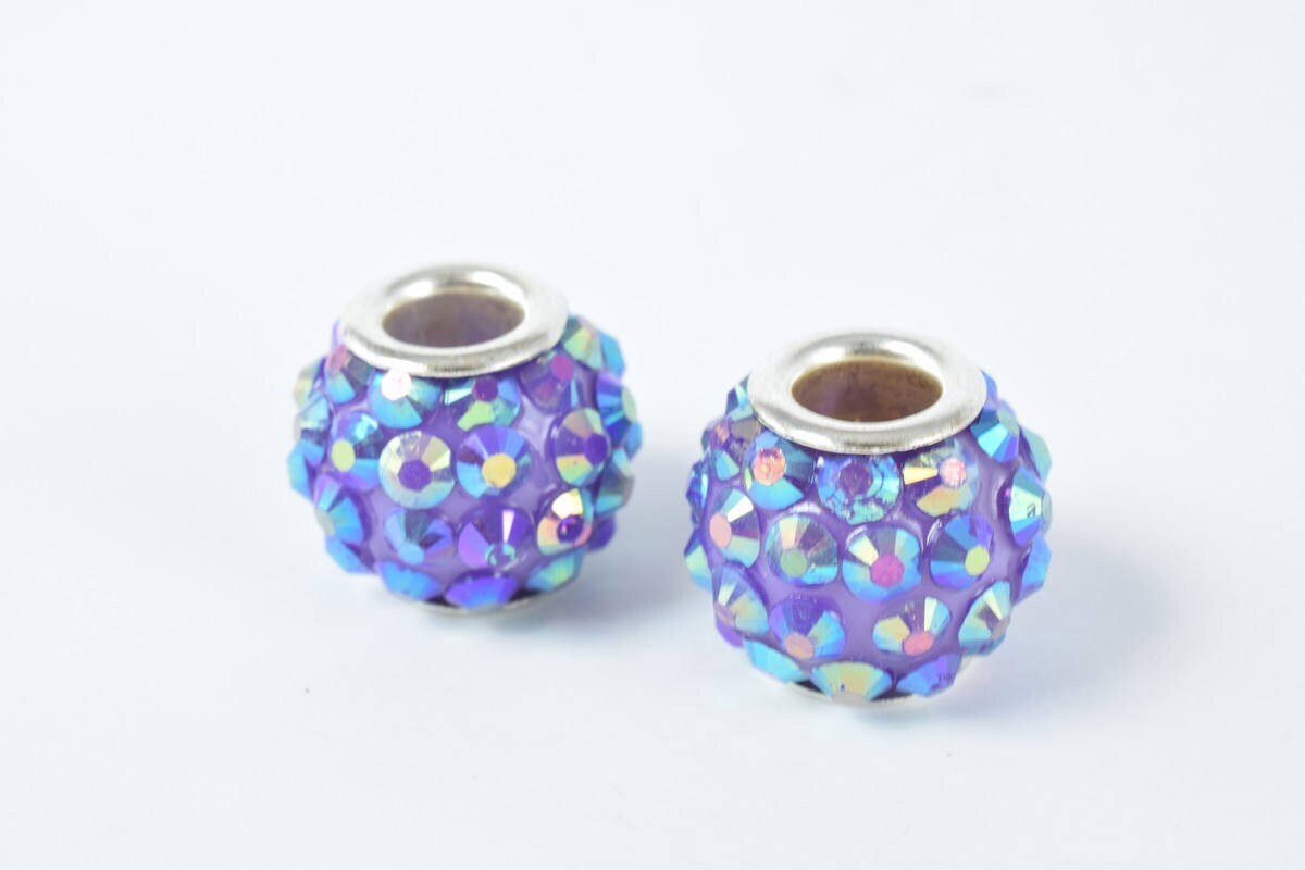 13x12mm Rhinestone Resin Beads with Big Hole, Round Ball Beads, for Macrame Bracelet, Basketball wives Earring 11 Colors s...