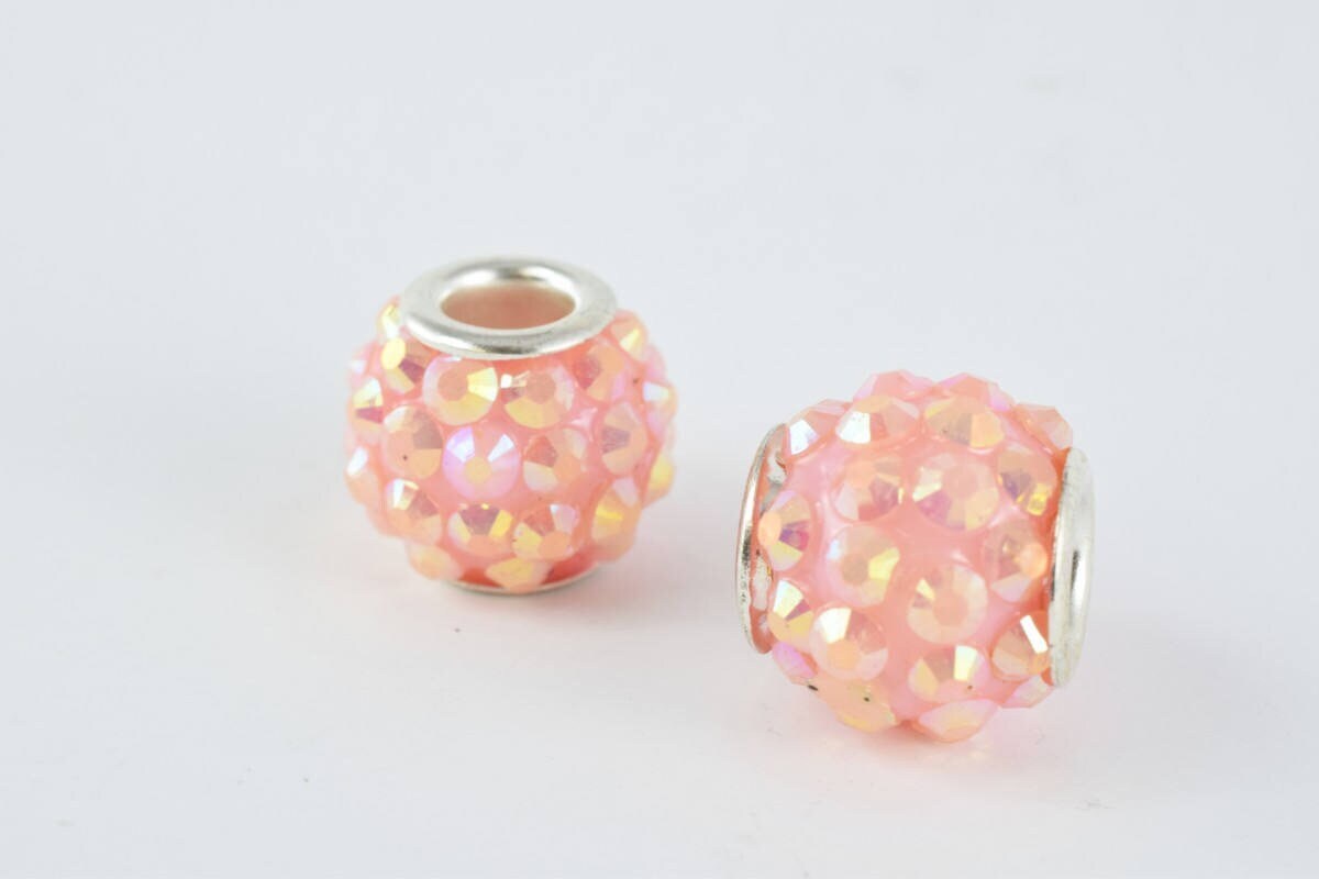 13x12mm Rhinestone Resin Beads with Big Hole, Round Ball Beads, for Macrame Bracelet, Basketball wives Earring 11 Colors s...