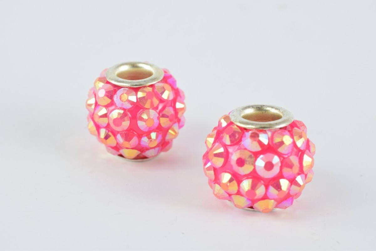 13x12mm Rhinestone Resin Beads with Big Hole, Round Ball Beads, for Macrame Bracelet, Basketball wives Earring 11 Colors s...