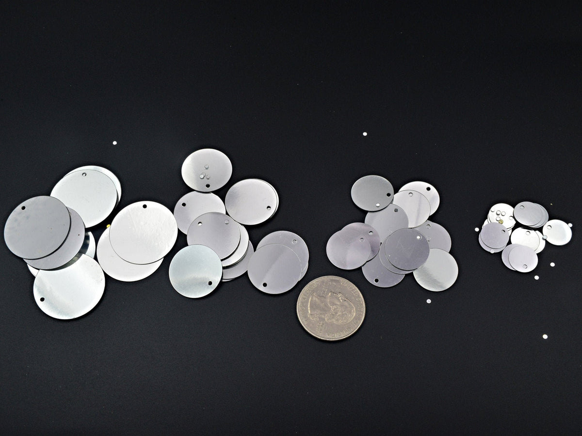 Flat Round Loose Sequins - Clear Silver Chrome Gold, Two Hole Discs - Shimmering Shoe & Clothing Decor, Bulk Craft Materials