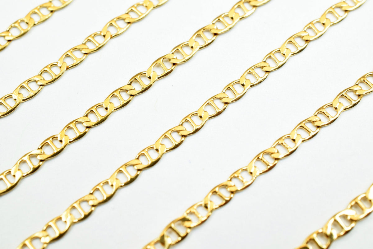 2mm Gold Plated Chain - Electroplated Tarnish Resistant Jewelry Supply - 18K Copper Metal, Fine Beading, Sold by Foot
