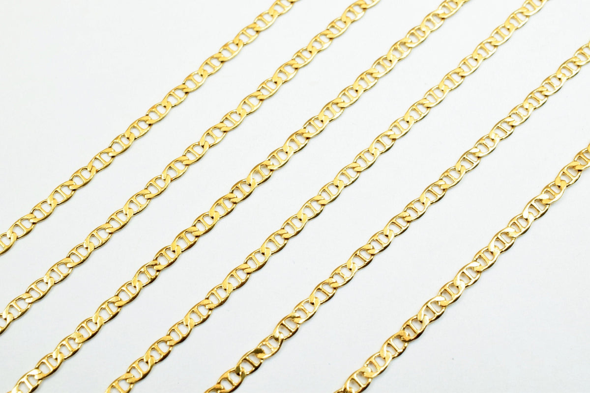 2mm Gold Plated Chain - Electroplated Tarnish Resistant Jewelry Supply - 18K Copper Metal, Fine Beading, Sold by Foot