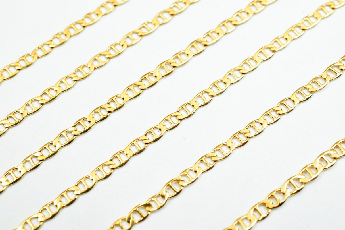 2mm Gold Plated Chain - Electroplated Tarnish Resistant Jewelry Supply - 18K Copper Metal, Fine Beading, Sold by Foot