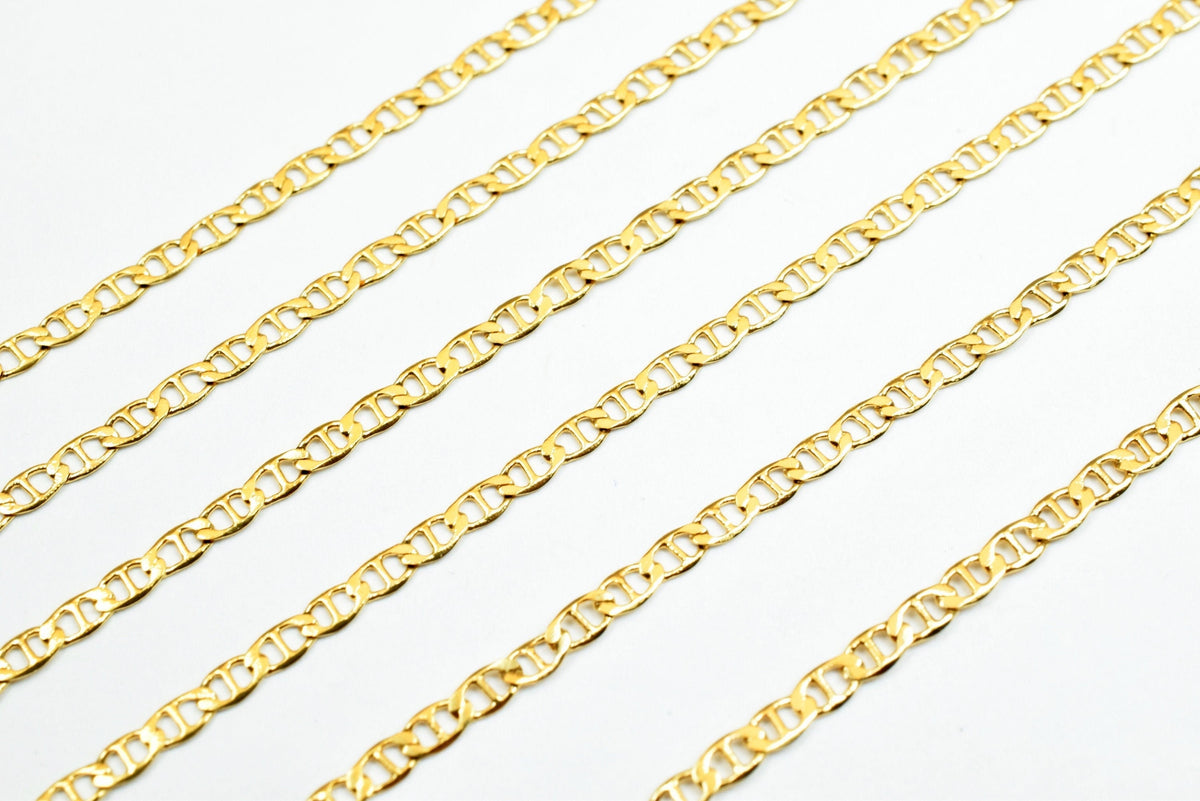 2mm Gold Plated Chain - Electroplated Tarnish Resistant Jewelry Supply - 18K Copper Metal, Fine Beading, Sold by Foot