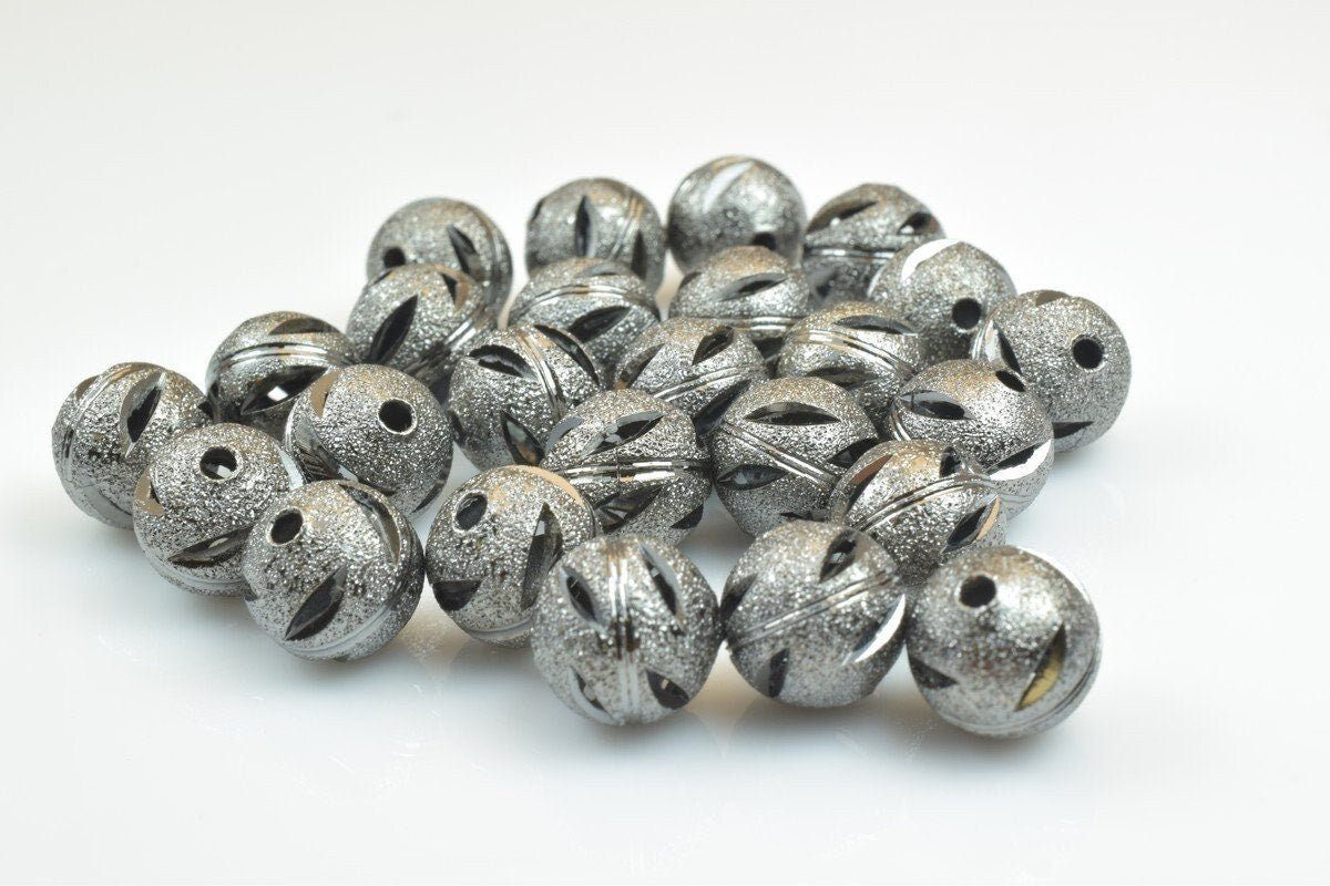 100 PCs Gun Metal Plated Black Carved Round Beads 6mm/8mm/10mm Diamond Cut For Jewelry Making jewelry making supplies - de...