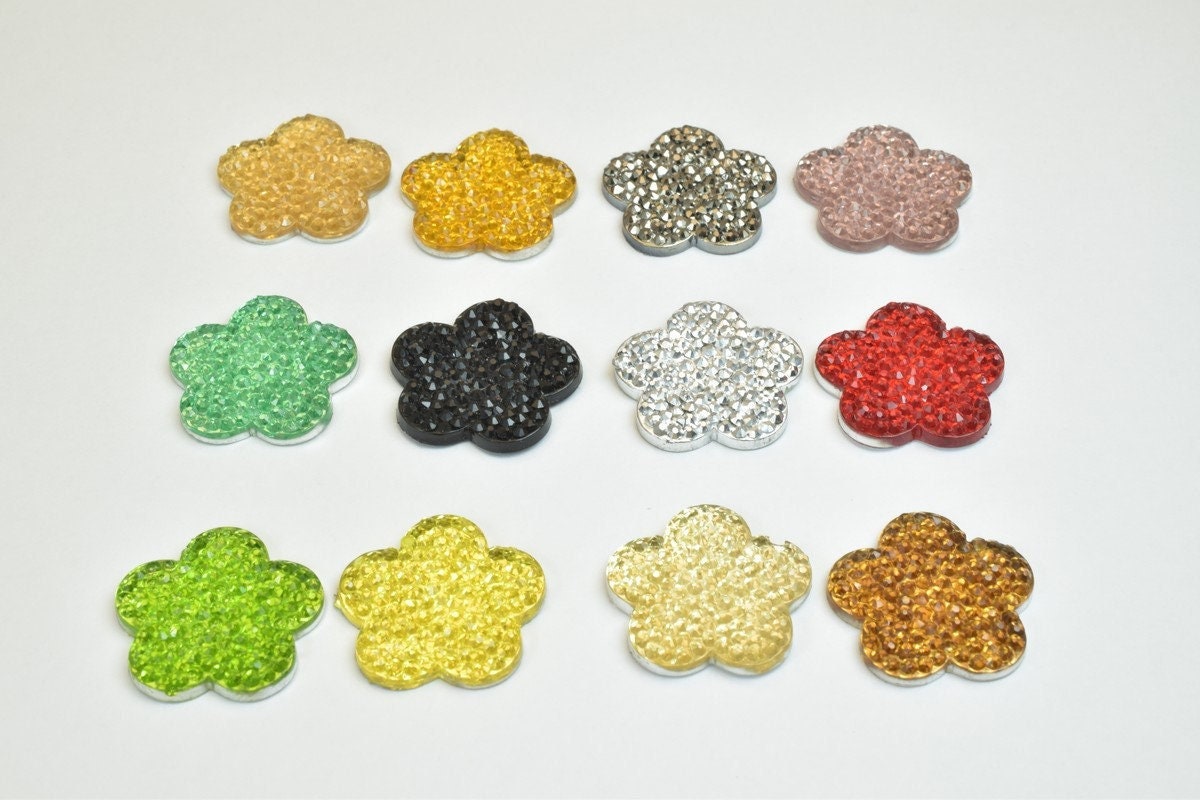 15 PCs Sparkly Acrylic Rhinestone Flower 21mm Resin Flatback Decoden Beads Kawaii Cabochons Phone Case Embellishments Blin...