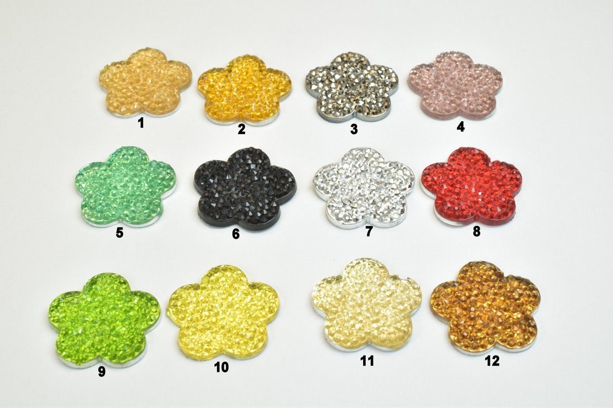 15 PCs Sparkly Acrylic Rhinestone Flower 21mm Resin Flatback Decoden Beads Kawaii Cabochons Phone Case Embellishments Blin...