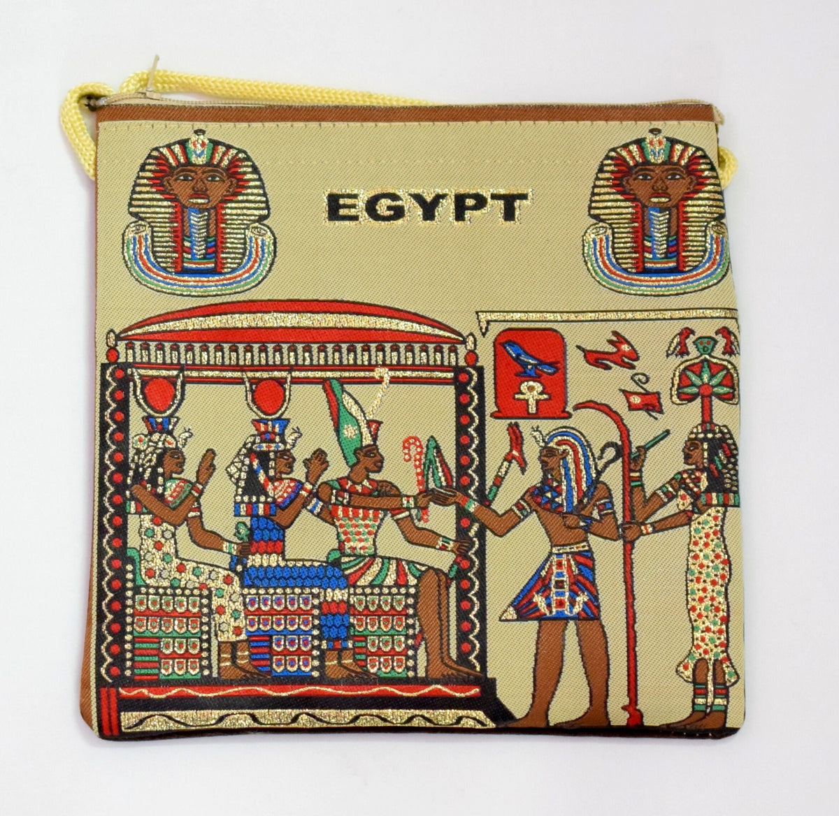Egyptian Fabric Bags - Hieroglyphic Art Tote - Lightweight Cotton, Double Sided Print, 7x8 Inches, Gift Idea