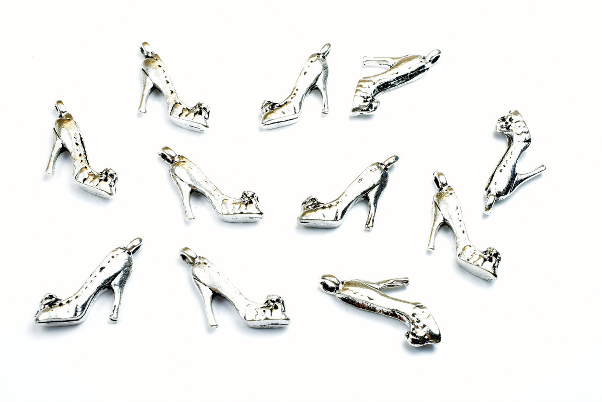 10PCs High Heel Shoe Charms Antique Tibetan Silver Tone 3D Charm Size 21x13.5mm, 2mm Jump Ring Findings for Jewelry Making...