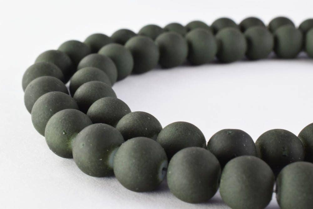 Glass Beads Matte Dark Green Rubber Over Glass Size 10mm Round For Jewelry Making Item#789222045852 jewelry making supplies