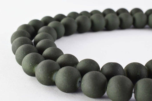 Glass Beads Matte Dark Green Rubber Over Glass Size 10mm Round For Jewelry Making Item#789222045852 jewelry making supplies
