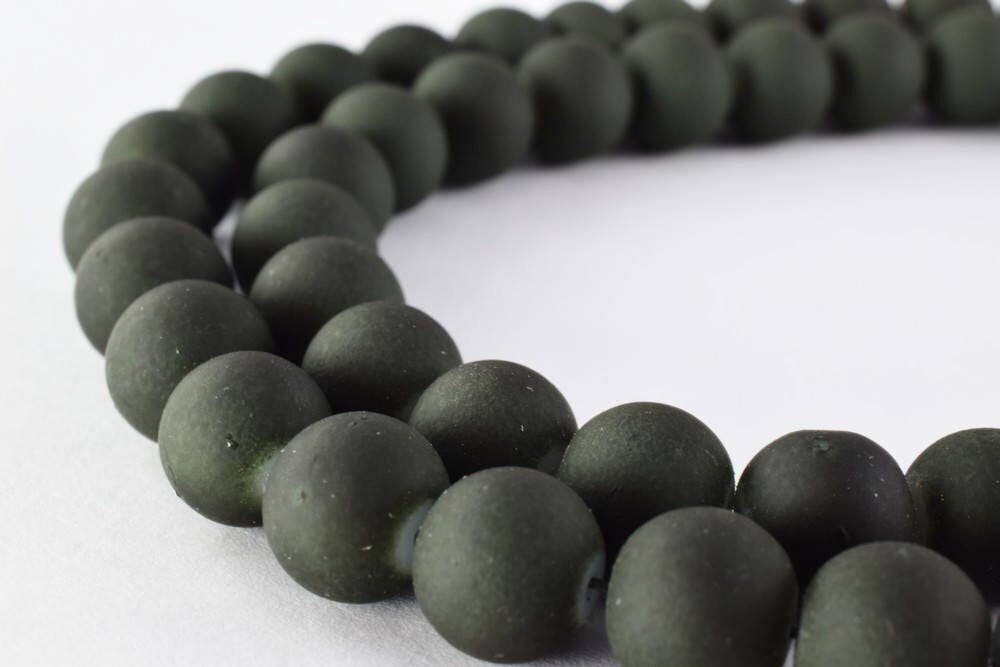 Glass Beads Matte Dark Green Rubber Over Glass Size 10mm Round For Jewelry Making Item#789222045852 jewelry making supplie...