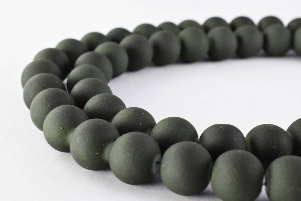 Glass Beads Matte Dark Green Rubber Over Glass Size 10mm Round For Jewelry Making Item#789222045852 jewelry making supplie...