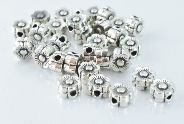 6m Antique Silver Spring Floral Metal Beads, Sold by 1 pack of 30pcs, 1m hole opening , 4mm bead thickness jewelry making...