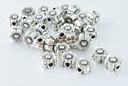 6m Antique Silver Spring Floral Metal Beads, Sold by 1 pack of 30pcs, 1m hole opening , 4mm bead thickness jewelry making...